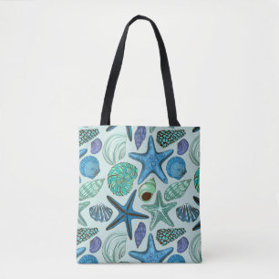 Tote Bag Nuances des coquillages et du motif bleus
