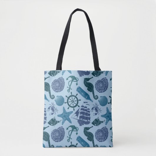 Tote Bag Nuances nautiques de motif bleu (Devant)