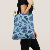 Tote Bag Nuances nautiques de motif bleu (De près)