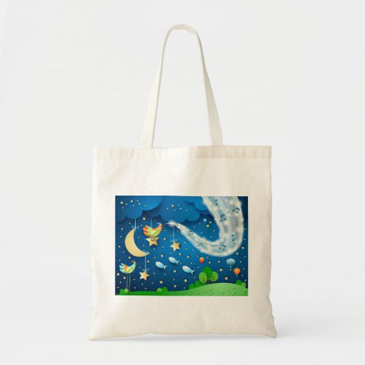 Tote Bag Nuit avec musique et oiseaux (Devant)