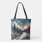 Tote Bag Nuit de neige Moose Forest Mountains Boho Motif (Dos)