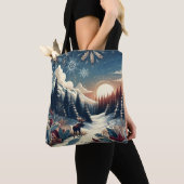 Tote Bag Nuit de neige Moose Forest Mountains Boho Motif (De près)