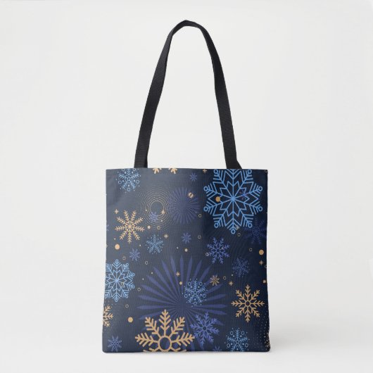 Tote Bag Nuit d'hiver : Blue Snowflake Motif. (Devant)