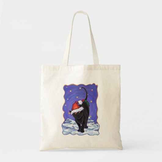 Tote Bag Nuit étoile Noir Chat Noël (Devant)