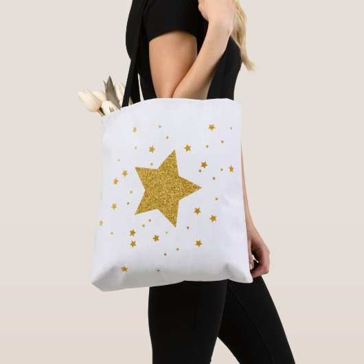 Tote Bag Nuit étoilée blanche et dorée (De près)