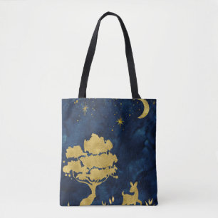Tote Bag Nuit étoilée - silhouette dorée