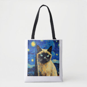 Tote Bag Nuit étoilée surréaliste Siamese Cat_1