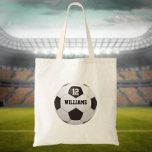 Tote Bag Numéro de nom personnalisé Soccer Ball<br><div class="desc">Nom personnalisé et numéro d'équipe cadeau de football. Conçu par Thisisnotme©</div>