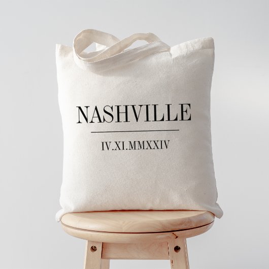 Tote Bag Numéro romain Date & Ville Mariage Bienvenue
