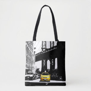 Tote Bag Nyc New York City Taxi jaune Brooklyn Black Cute