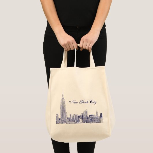 Tote Bag NYC Skyline Etched 01 Blue (Devant (produit))