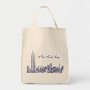 Tote Bag NYC Skyline Etched 01 Blue