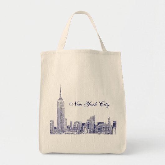 Tote Bag NYC Skyline Etched 01 Blue (Devant)