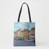 Tote Bag Nyhavn Copenhagen Danemark Illustration lunaire (Devant)