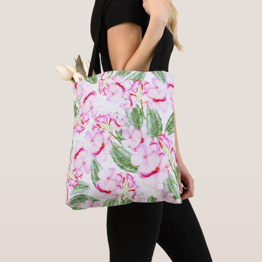 Tote Bag Oasis botanique tropicale rose vert Feuille Floral (De près)