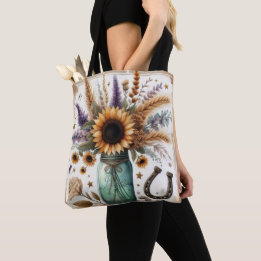 Tote Bag Occidental Russe Sunflower Mason Jar