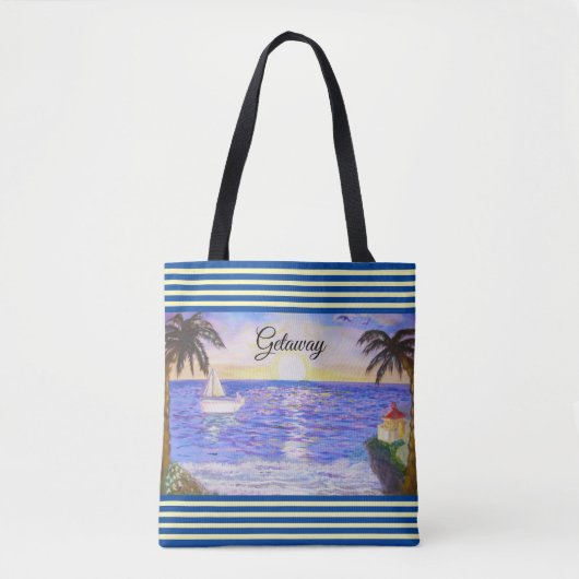 Tote Bag Ocean Beach Paysage et Yacht (Devant)