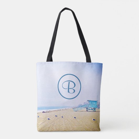 Tote Bag Ocean beach photo côtière en gras monogramme moder (Dos)