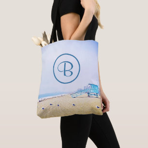 Tote Bag Ocean beach photo côtière en gras monogramme moder
