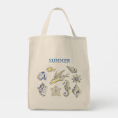 Tote Bag Ocean creatures blue and yellow (Dos)