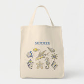 Tote Bag Ocean creatures blue and yellow (Devant)