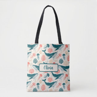 Tote Bag Ocean Wonders Whale Jellyfish Coral