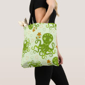 Tote Bag Octopes Vertes Avec Fleurs