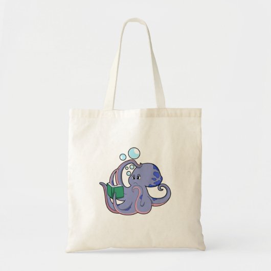 Tote Bag Octopus à la lecture avec livre (Devant)