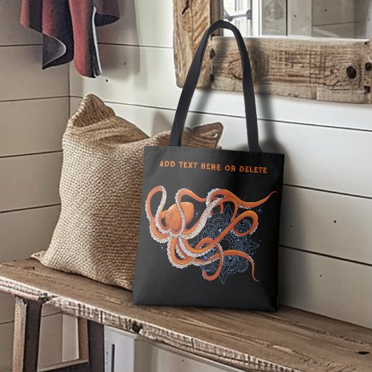 Tote Bag Octopus Orange Mandala bleu