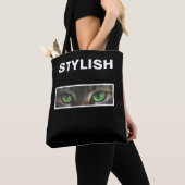 Tote Bag Oeil de chat élégant sur noir & blanc (De près)