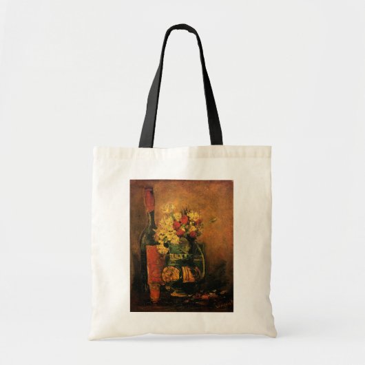 Tote Bag Oeillets, Roses et une bouteille de Vincent van Go (Devant)