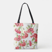 Tote Bag Oeillets rouges sur le vert avec des papillons (Dos)