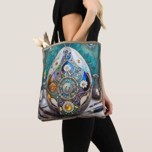 Tote Bag Oeuf bleu orné de Pâques en vapeur