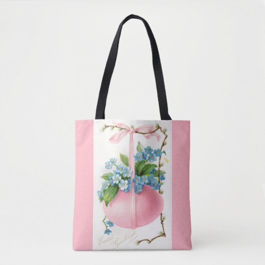 Tote Bag Oeuf de Pâques rose et fleurs (Devant)
