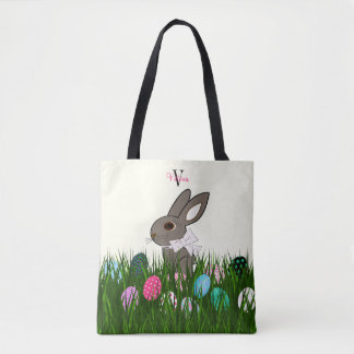Tote Bag OEufs de lapin personnalisés de Pâques en surimpre