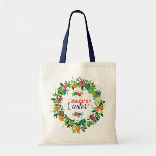 Tote Bag OEufs de Pâques et fleurs Conception de la couronn