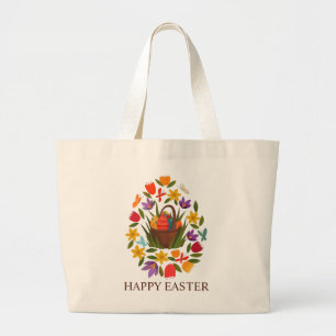 Tote Bag OEufs de Pâques Panier Fleurs de printemps Grand S