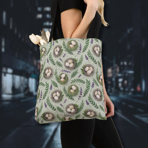 Tote Bag Œufs de Pâques Vert Sauge Simple Nid de Lavande