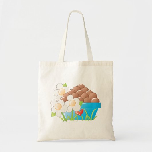 Tote Bag Oeufs en Bleu avec Fleurs et Coeur (Devant)