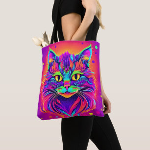 Tote Bag Oeuvre colorée de Tête de Chat
