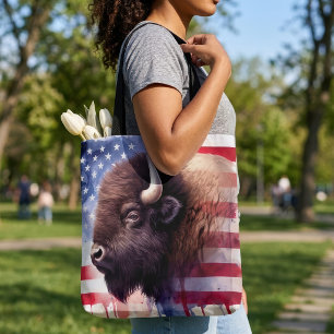 Tote Bag Œuvre d'art majestueuse représentant des bisons am