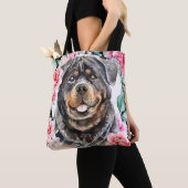 Tote Bag OEuvre d'rose à couronne d'aquarelle Rottweiler (De près)