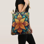 Tote Bag Oeuvre florale dynamique Mandala (De près)