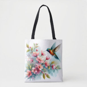 Tote Bag OEuvre florale/printanière de colibri