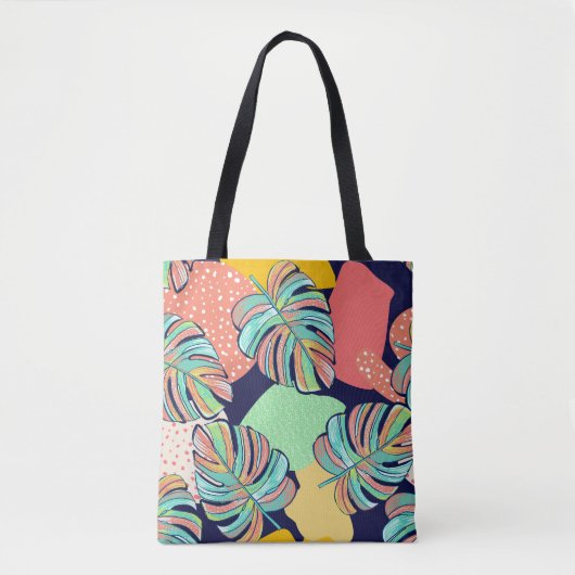 Tote Bag Oeuvre tropicale : Monstera multicolore (Devant)