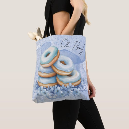 Tote Bag Oh Garçon Fête de Naissance Donuts Bleus (De près)
