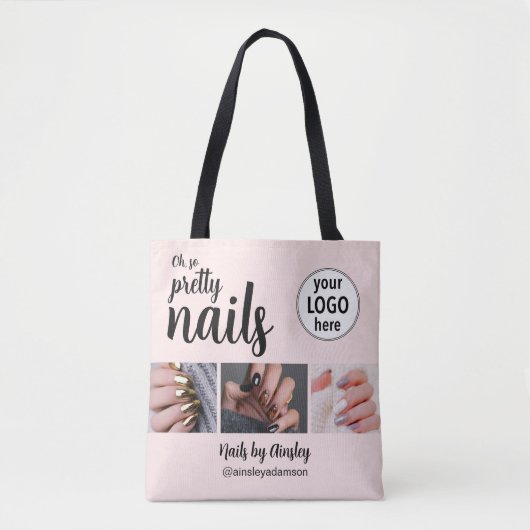 Tote Bag Oh So Pretty Nail Artist Pink Script Logo 3 Photo (Devant)