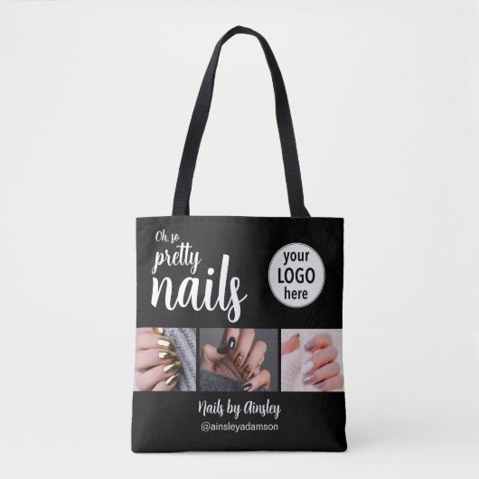 Tote Bag Oh So Pretty Nail Artist Script Logo 3 Photo Black (Devant)