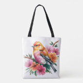 Tote Bag Oiseau à Fleur Rose (Dos)