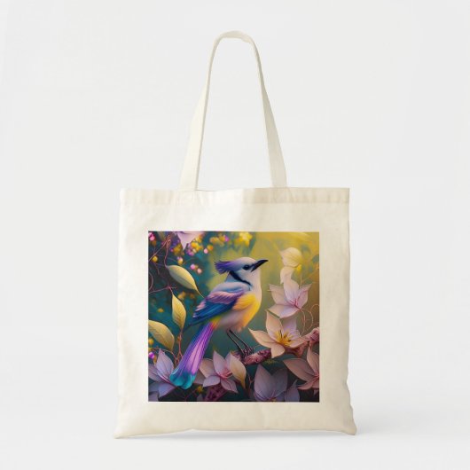 Tote Bag Oiseau à poitrine jaune violet (Devant)